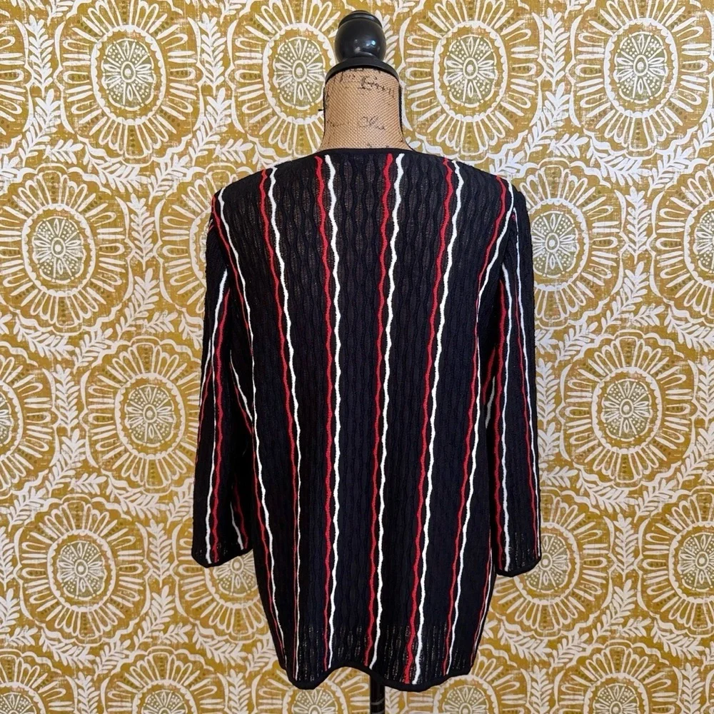 Misook Multicolor Striped Knit 3/4 Sleeve Open Front Cardigan Sz L